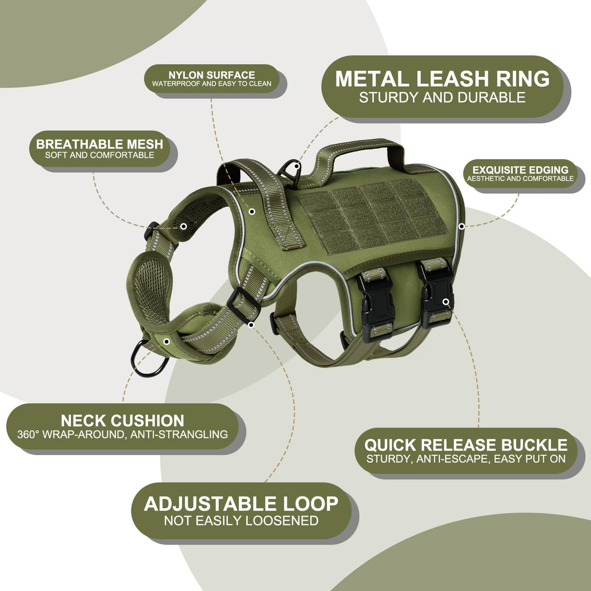 Dog Harness for Large Dogs (Green / L(Neck:18-24",Chest:25-36"),45-80 lbs)