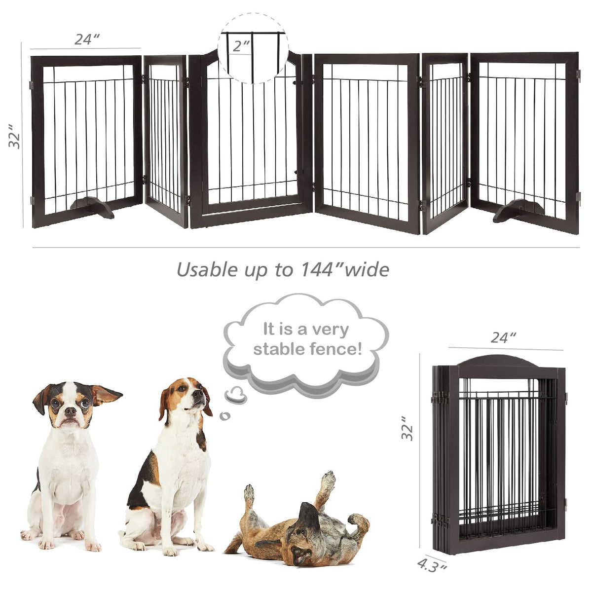 Dog Gate Indoor with Door (Espresso / 【6 Panels with Door】144"W x 32"H)