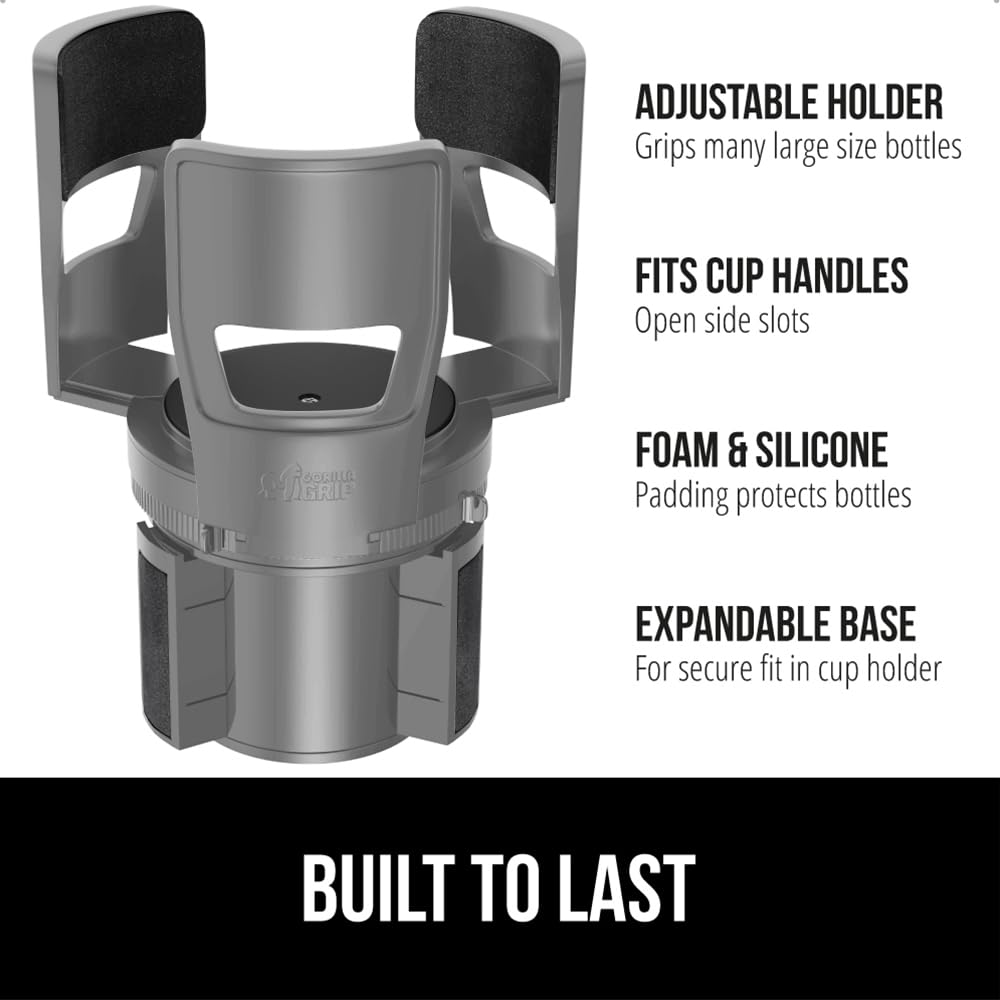 Patent Pending Adjustable Car Cup Holder Expander (Gray)