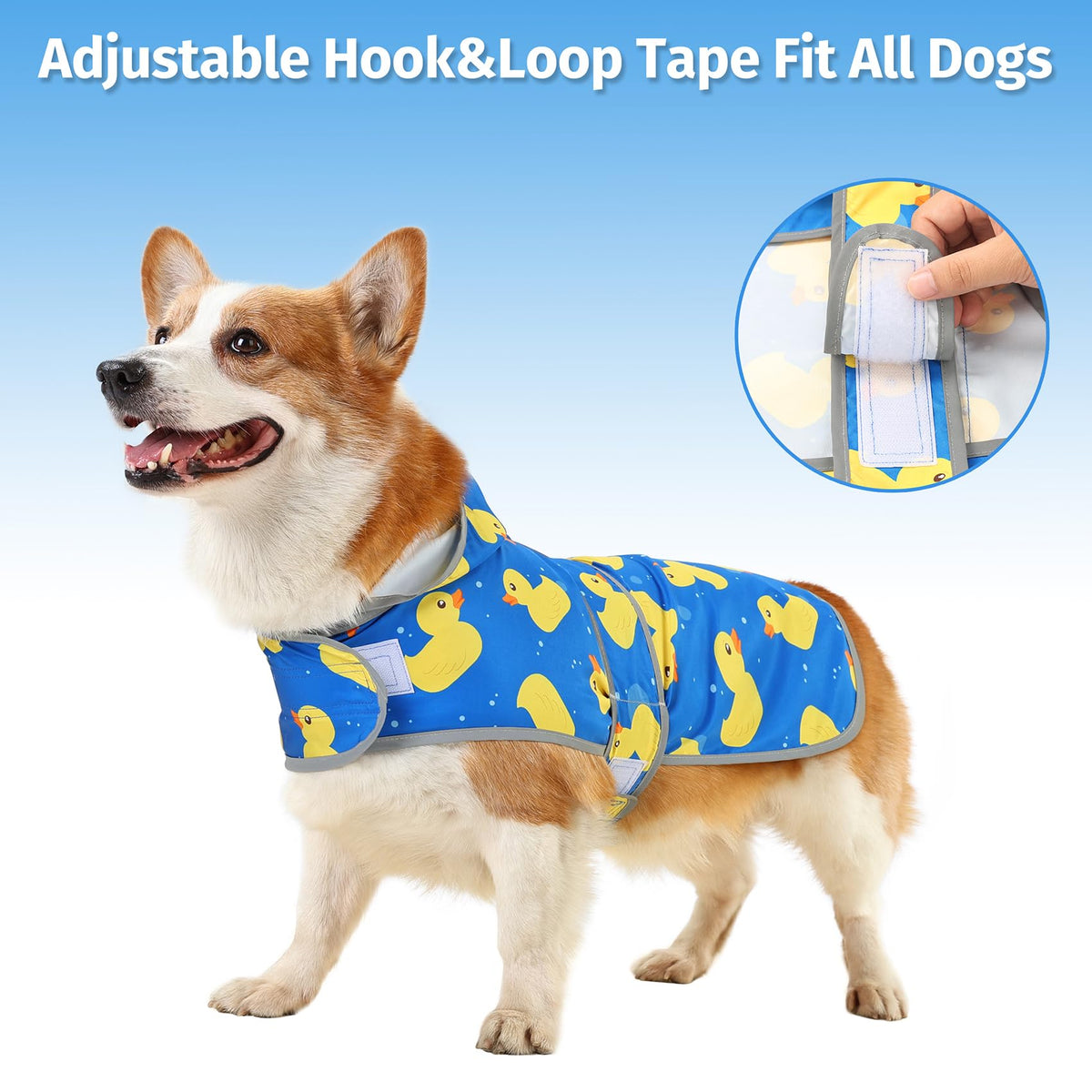Dog Raincoat Waterproof Dog Rain Jacket with Hood (Blue Duck / Large)