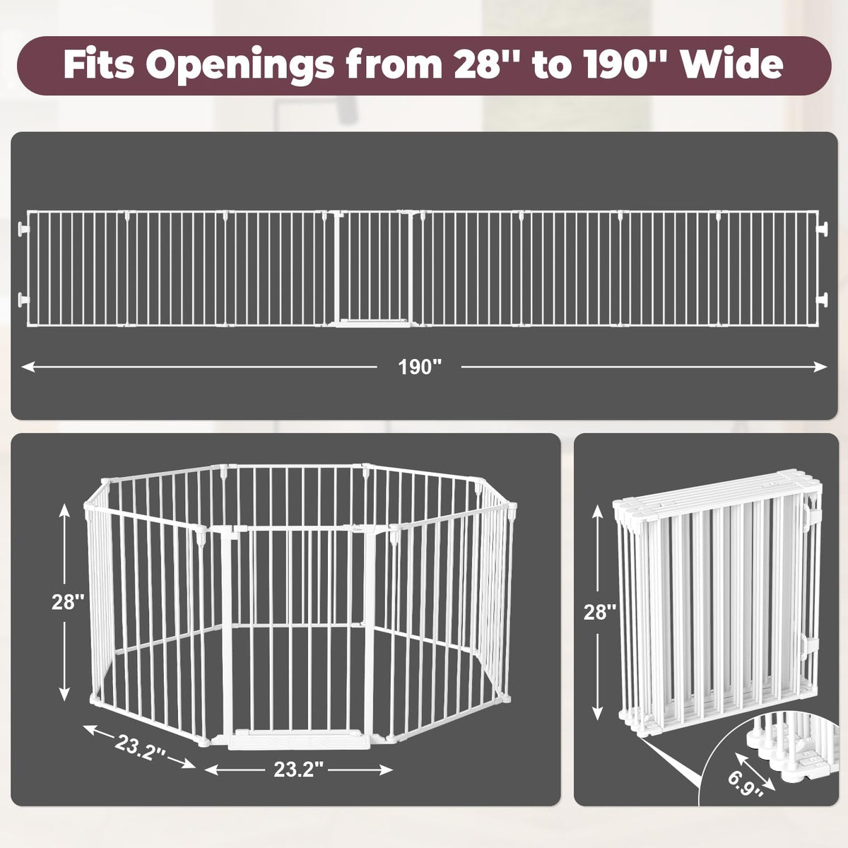 190" Extra Wide Baby Gate Playpen (White / 190" Wide)