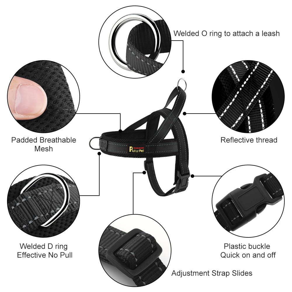 No Pull Dog Harness with Front Clip (L: chest 25.2"-32.3" / Black)
