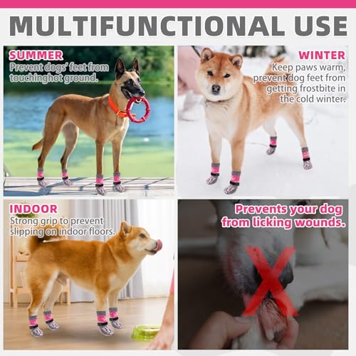 Dog Socks Shoes for Hot Pavement (Pink+Grey / X-Small(4 Pack))