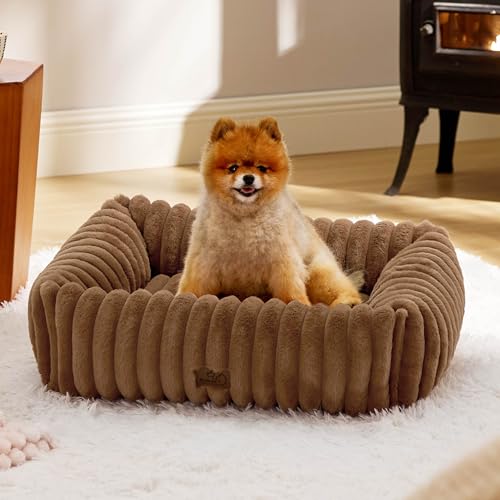 ComfyFleece® Cute Dog Bed for Small Medium Dogs (25.0"L x 21.0"W x 7.0"Th / Camel Brown)