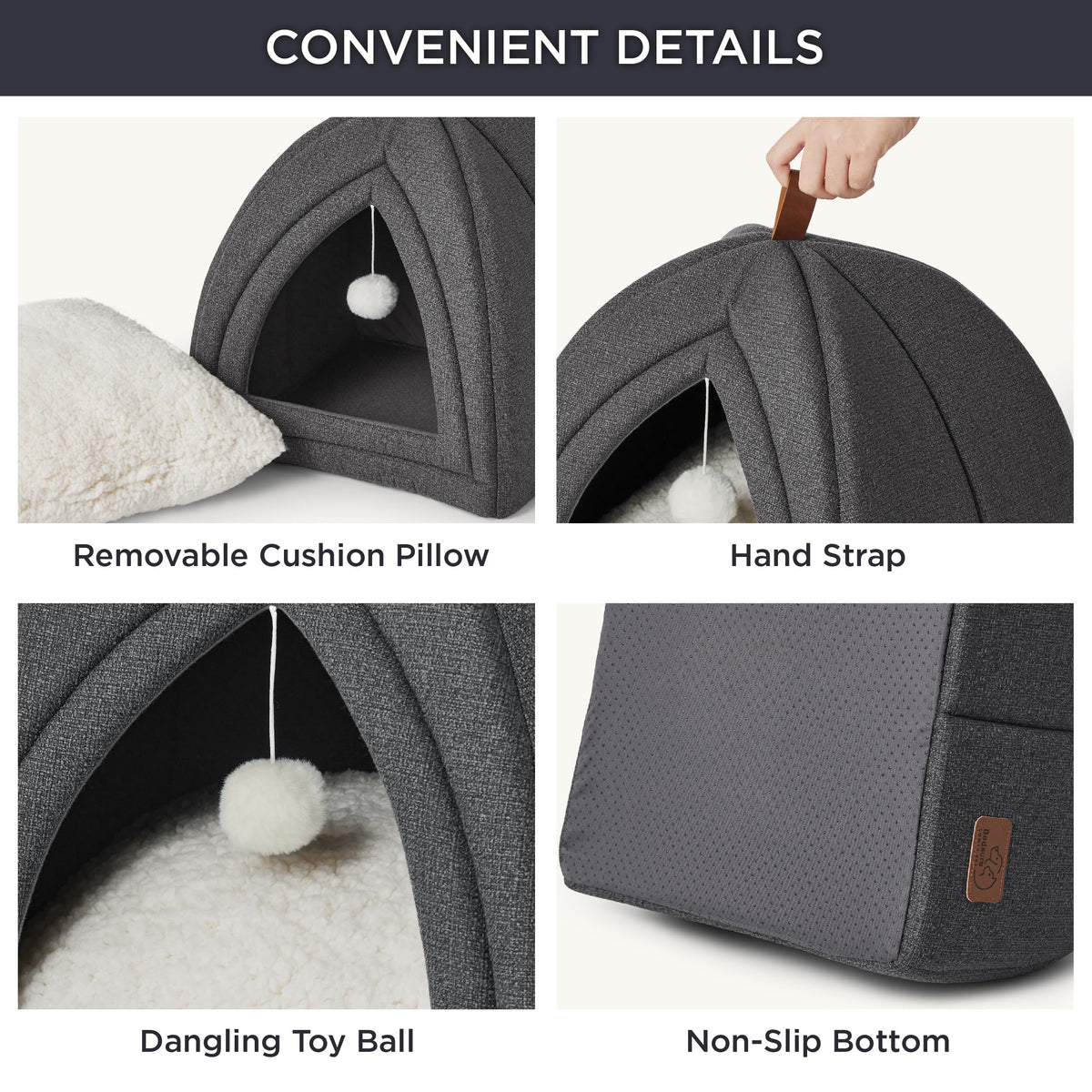 2in1 Cat Beds for Indoor Cats Cave for Kitten with Washable Pillow (L(17.3x17.3x17.3) / Dark Grey)