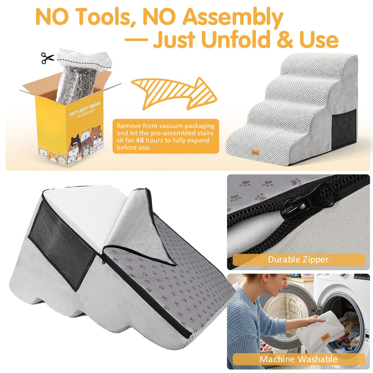High Density Foam Dog Steps 4 Tiers (Light Grey / 28.5*15.7*20.5)