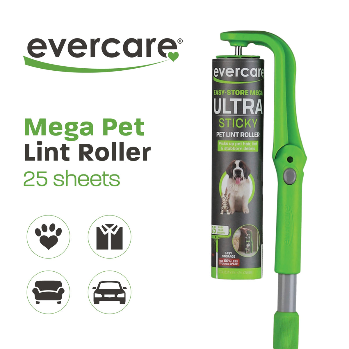 Easy Store Mega 25 Layer Extended Handle Pet Lint Roller (Extended Handle / 25 Sheet)