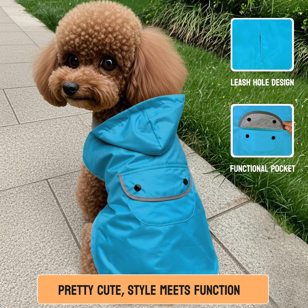 Dog Raincoat Dogs Rain Jacket Reflective Poncho Rainwear Waterproof Pet Clothes Double Layered Pocket Hooded Leash Hole Adjustable Medium Dogs (Blue / XXXL:Back Length 20.0")