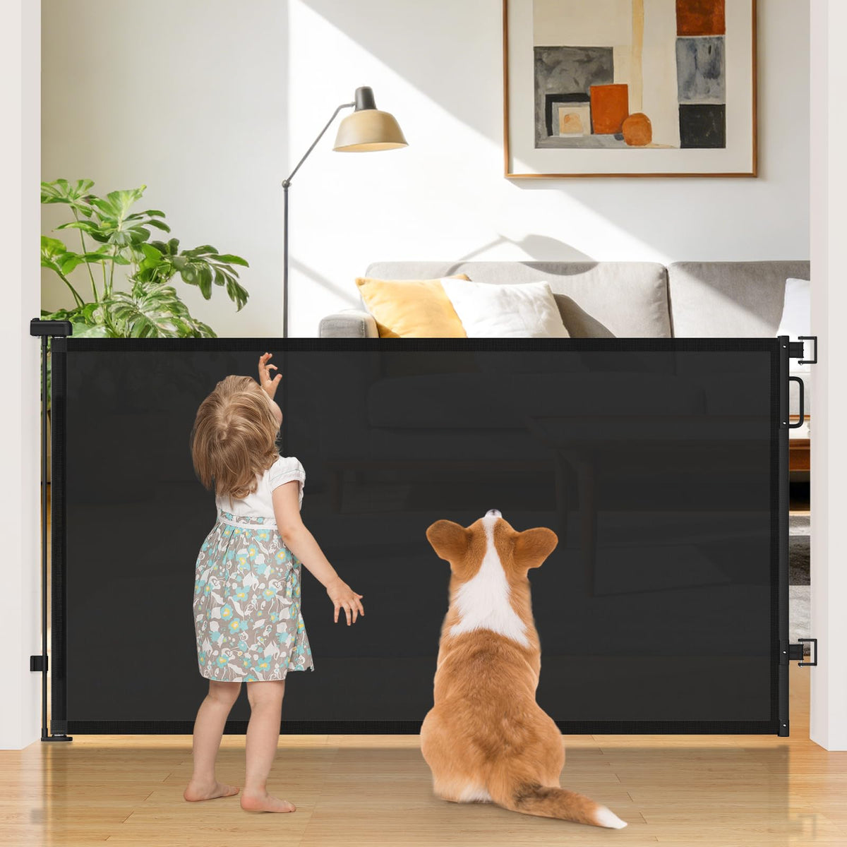 42" Extra Tall Retractable Baby Gates (Black / 42" Tall x 76" Wide)