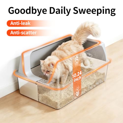 2 Pack XL Stainless Steel Litter Box with High Sides for Large Cat (Gray-2Pack)