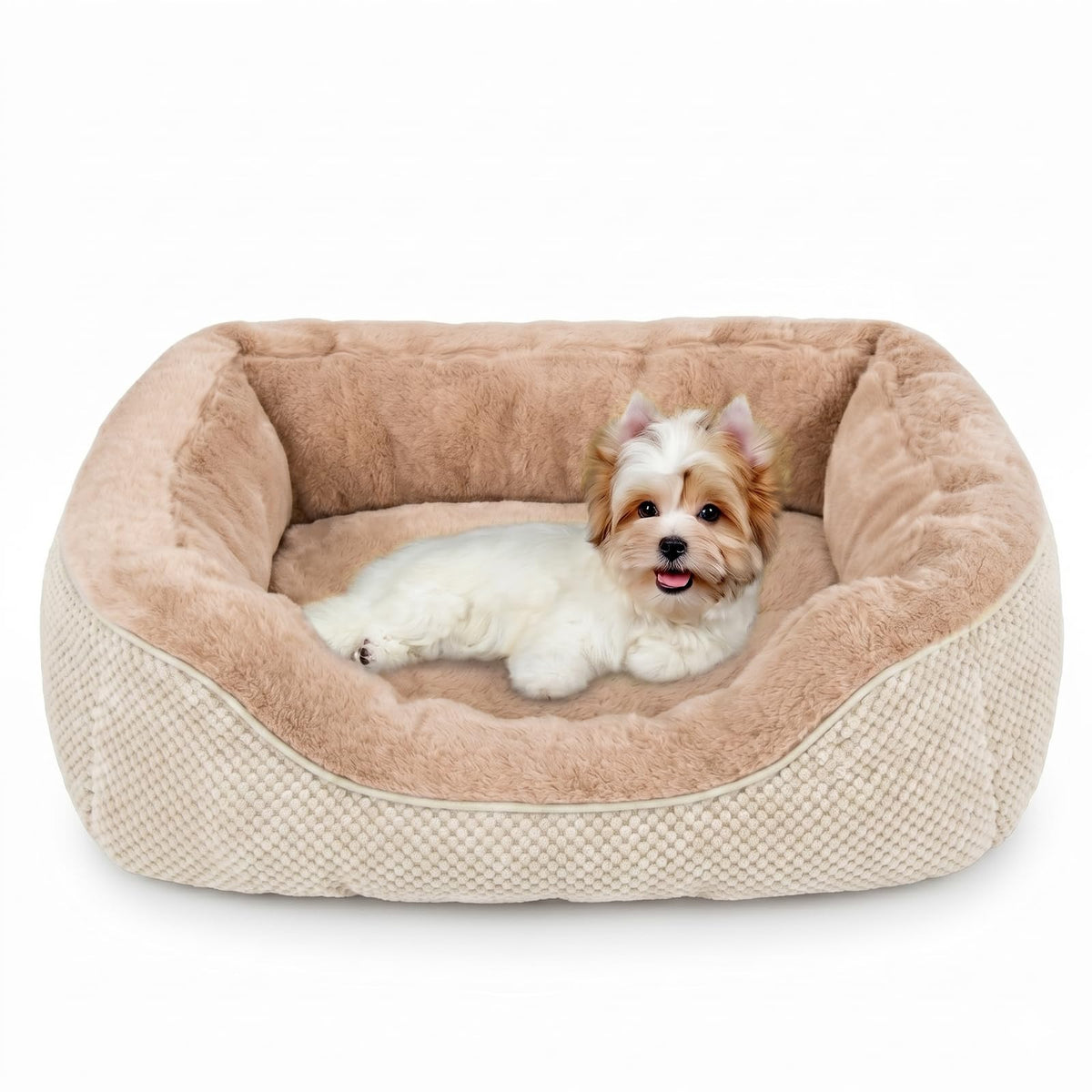 Small Dog Bed for Small Dogs (S PLUS (25"x21"x8") / Beige)