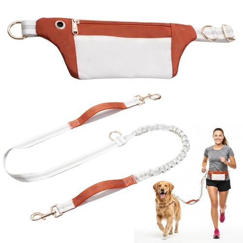 Hands Free Dog Leash with Pouch for Walking and Running (White)
