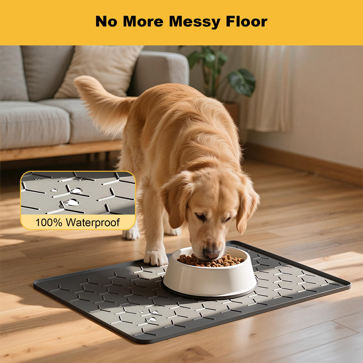 Silicone Dog Cat Food Bowl Mat (M-24''X16'' / Dark Gray)