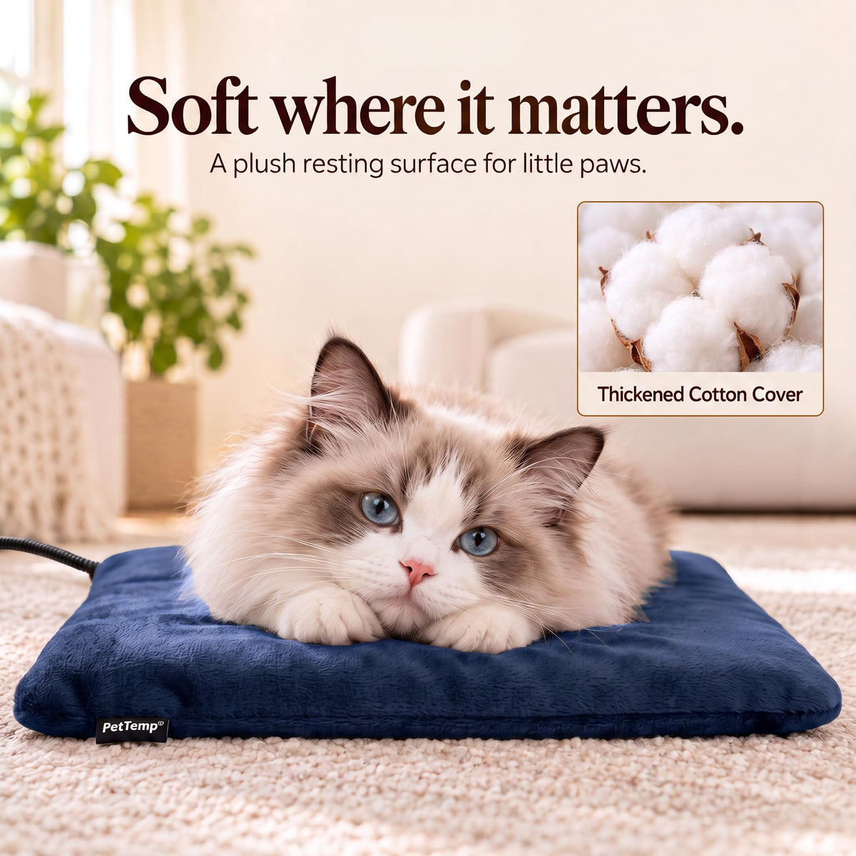 Cat Heating Pad (Blue / Small: 16" x 13" x 1.6")