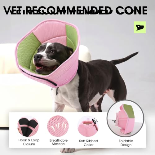 Dog Cones for Medium Dogs Soft Cone for Dogs to Stop Licking (Pink Green / Medium)
