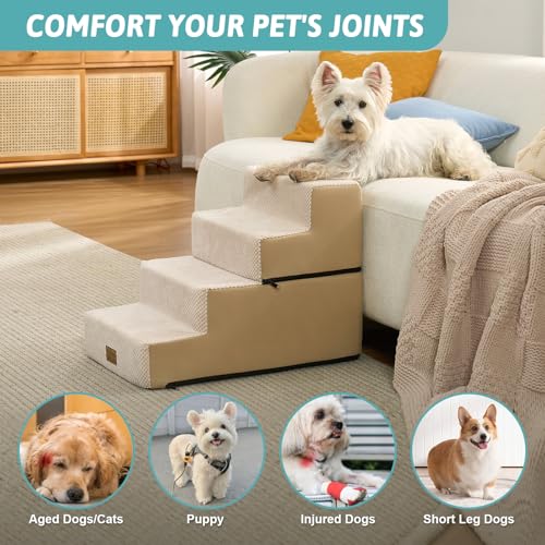 Dog Stairs for Small Dogs (Beige / 15.7x23.6x17.7 inch)