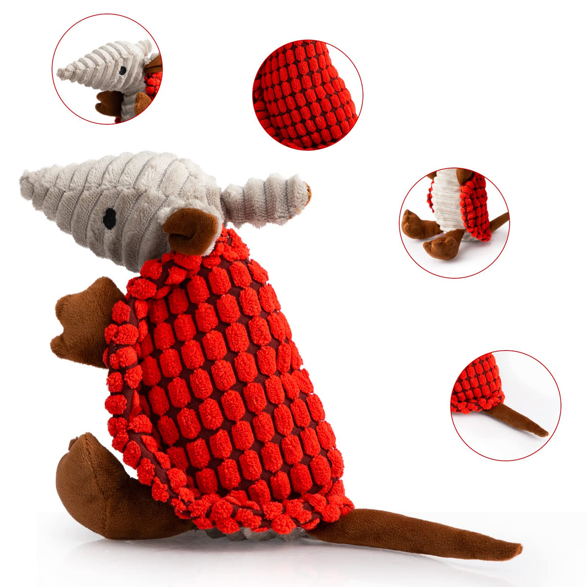Armadillo Squeaky Puppy Dog Toys for Small Medium Dogs (8 IN / Red)