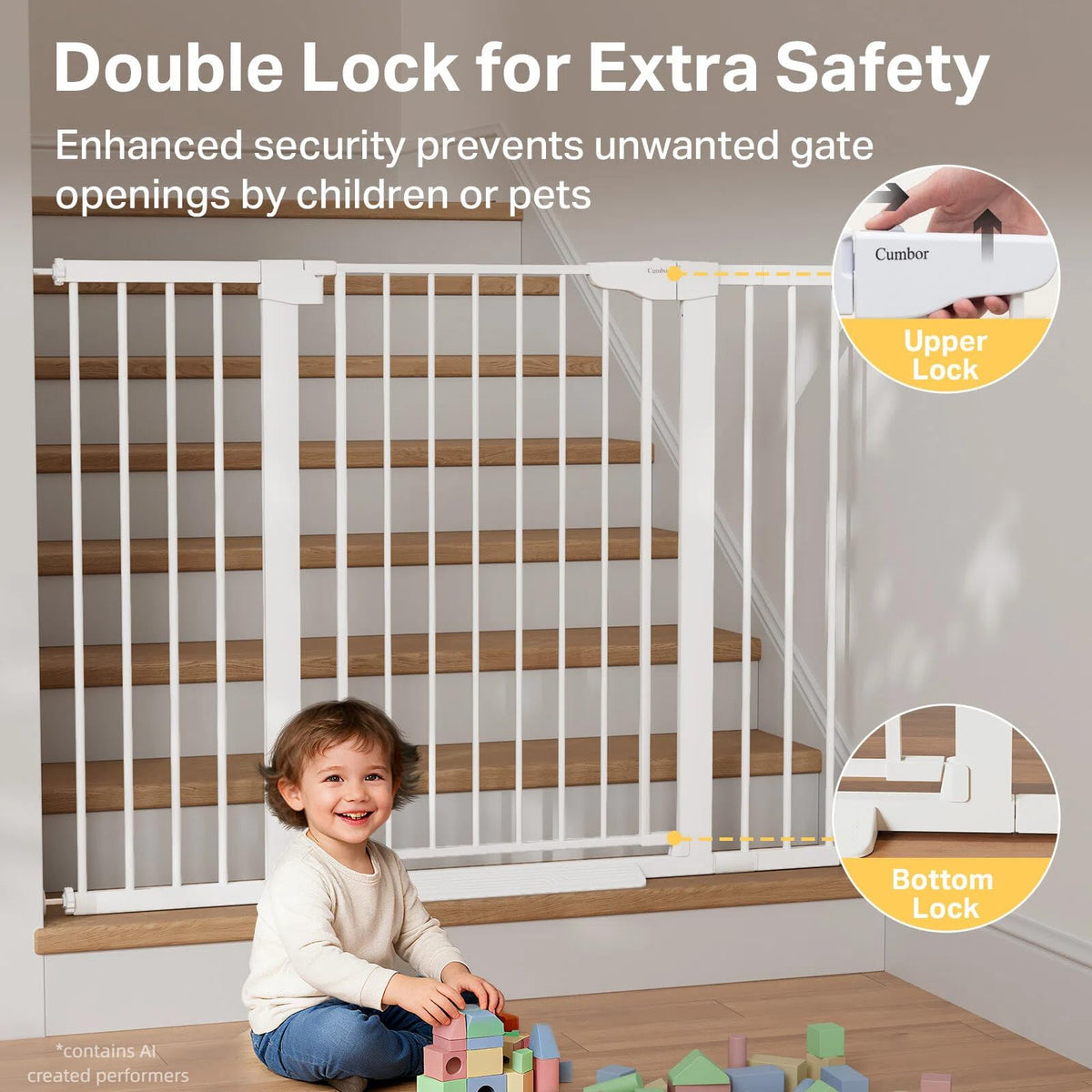 36 in Extra Tall Baby Gate for Stairs (White / 29.7-51.5"W x 36"H)