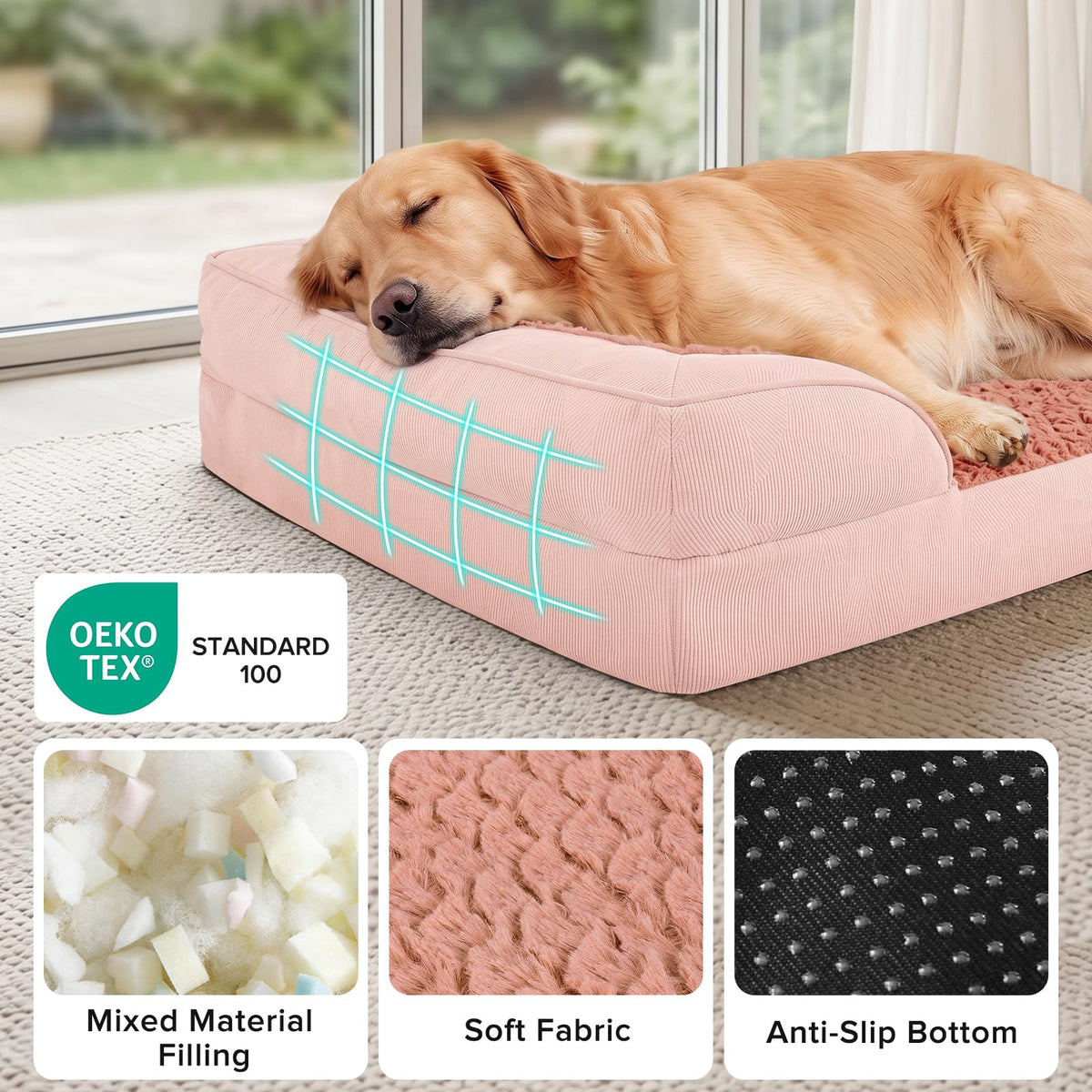 Orthopedic Large Dog Bed (Pink / L (35"x 25"x 6.5"))