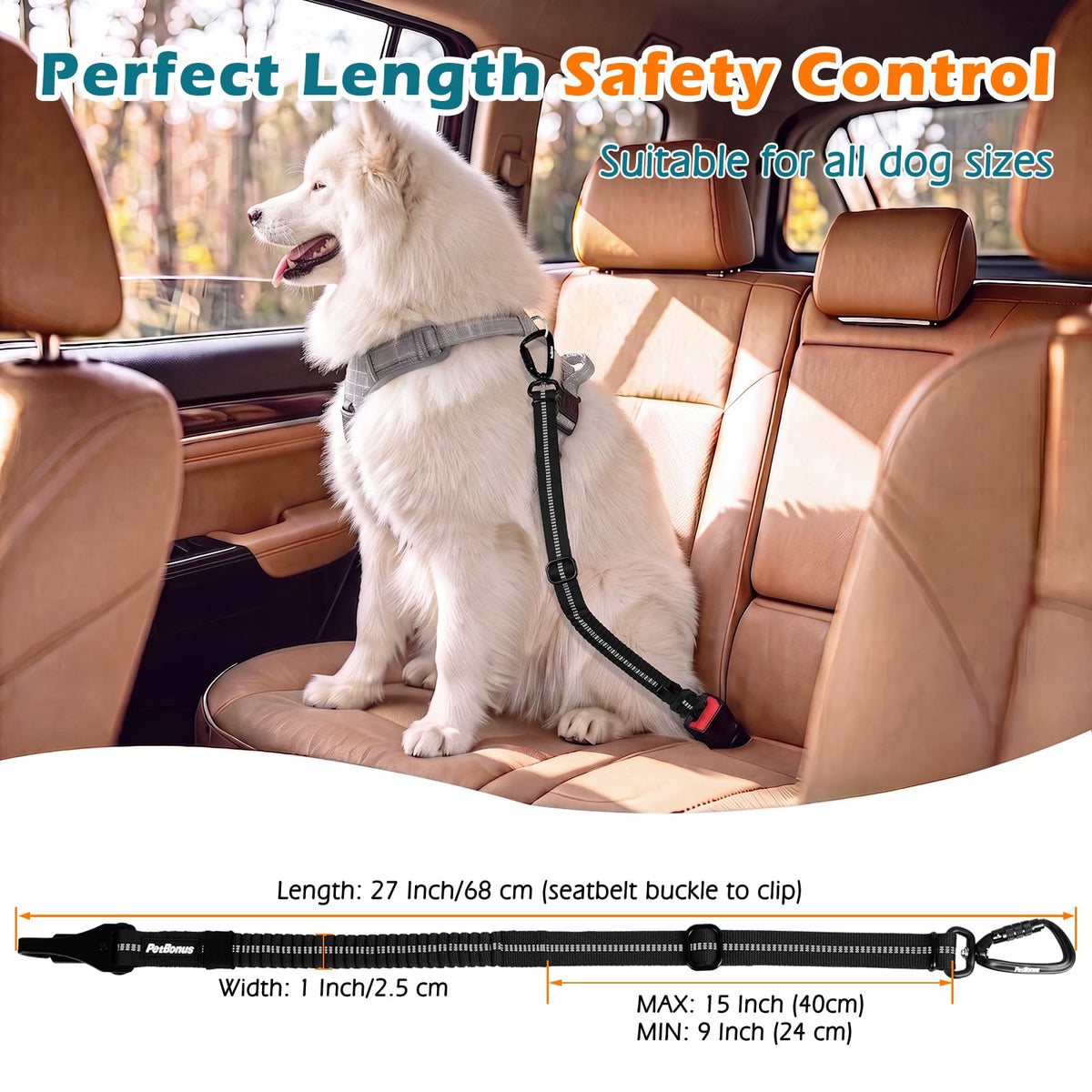 Dog Seat Belt for Car (Black / 1 Pack)