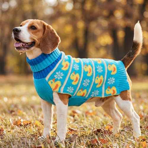 Dog Sweater for Small Dogs Turtleneck Thick Knit Pullover (Large (11-19lbs) / Duck)