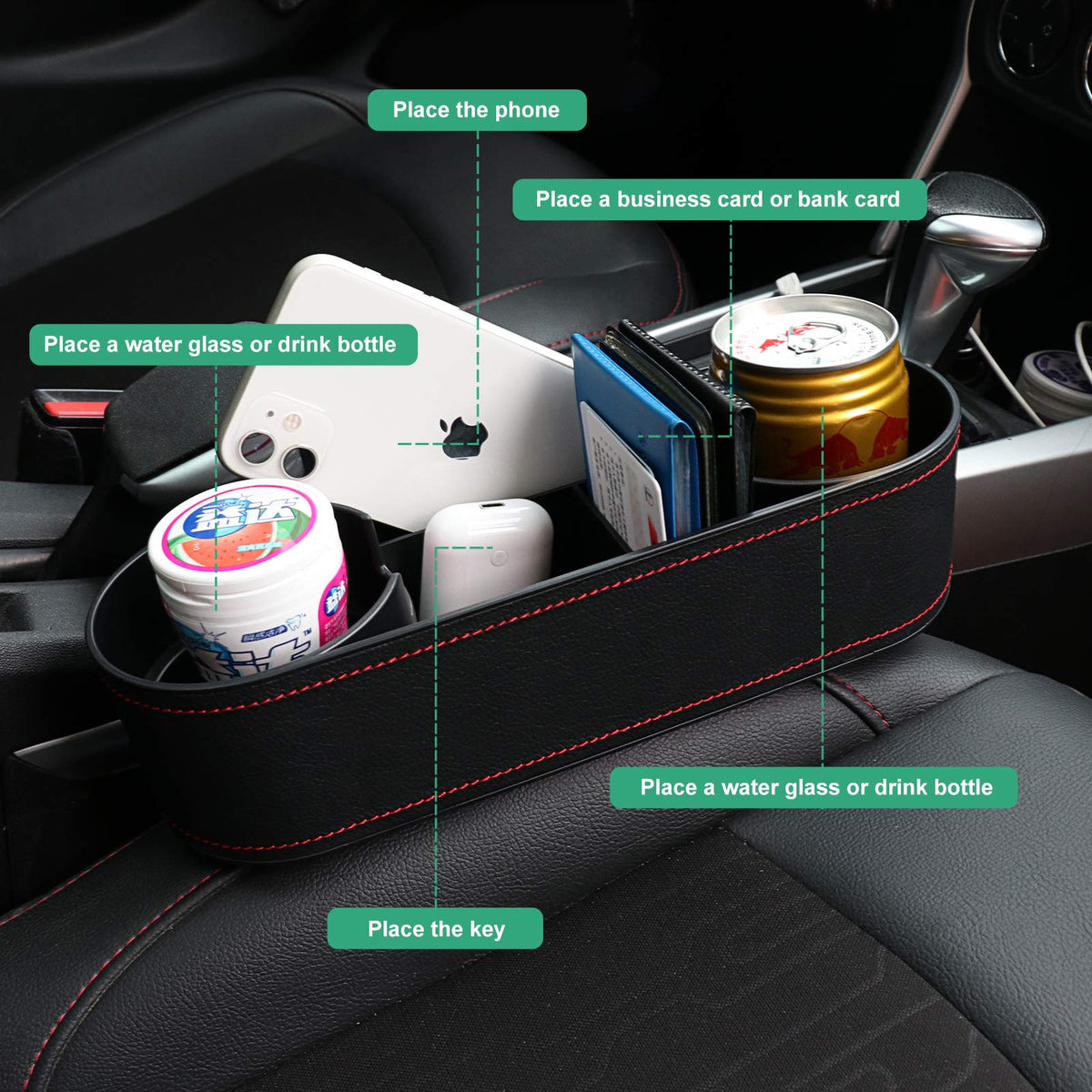 Car Console Side Seat Gap Organizer with Cup Holder (UGBD-Black)