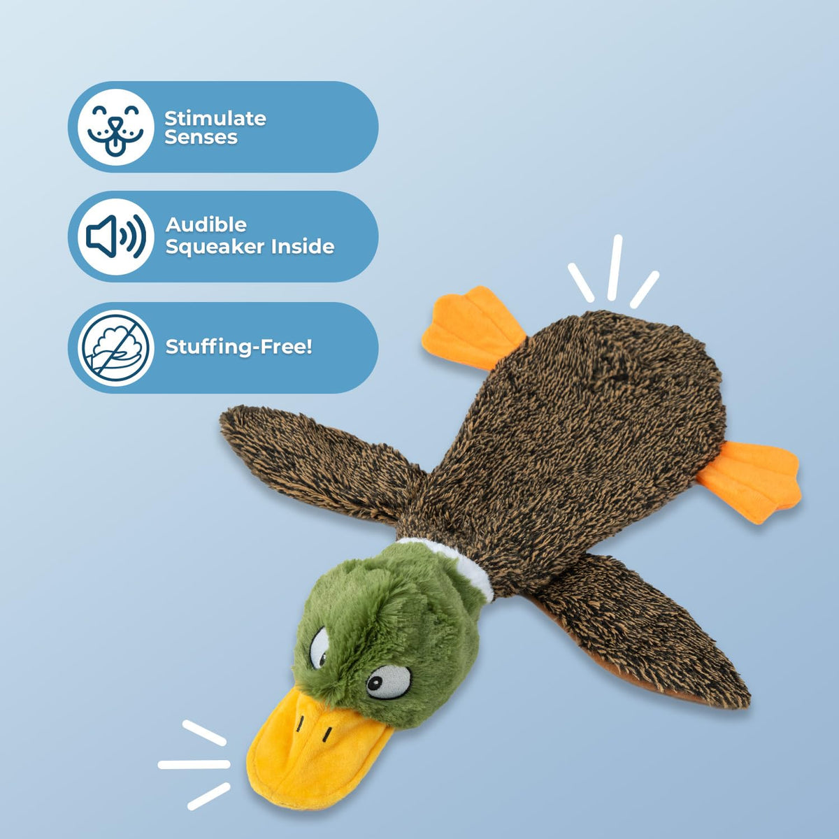 2-in-1 Stuffless Squeaky Dog Toy - 4 Figures, Small (Wild Duck, Hare, Squirrel & Alligator / Small)