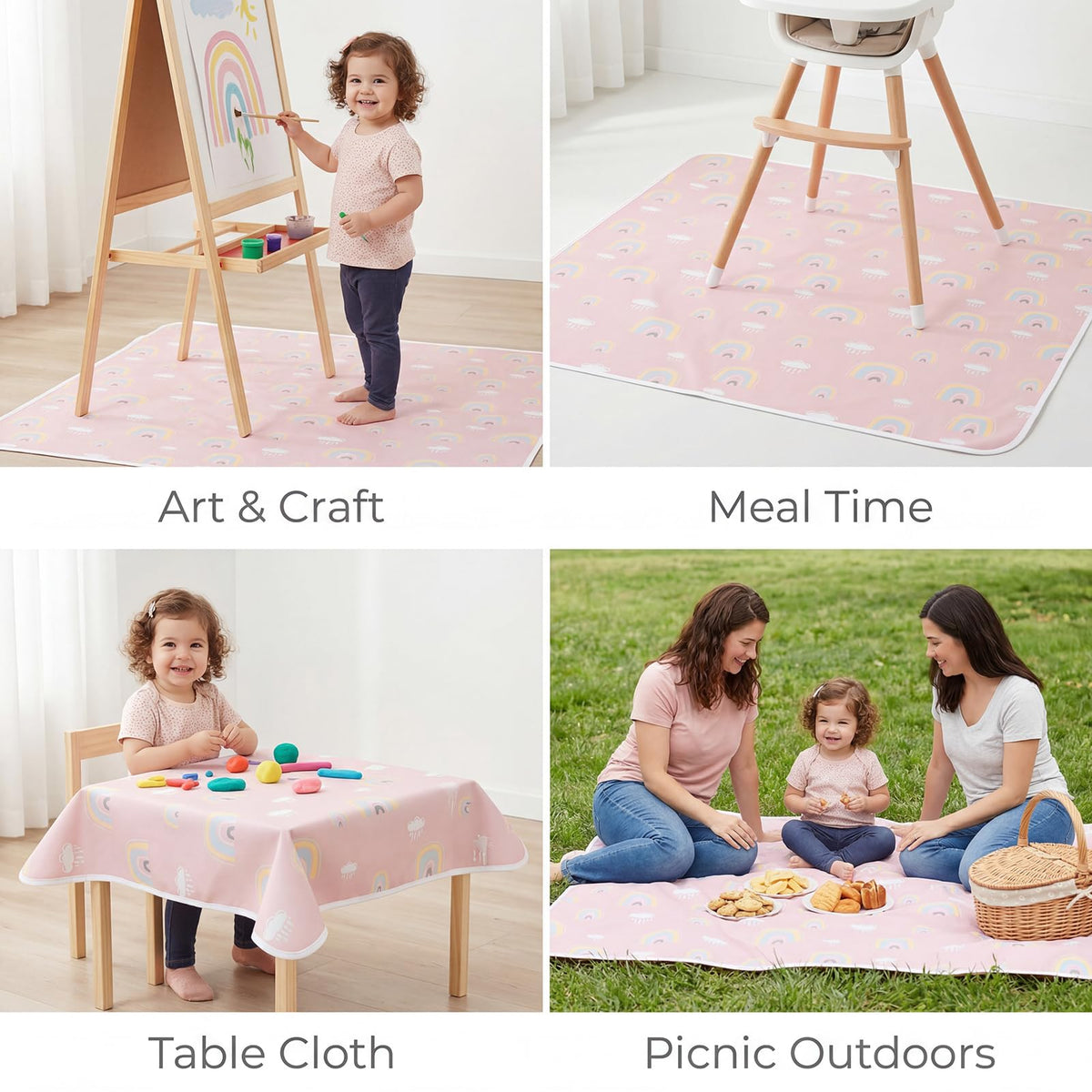 Splat Mat for Under High Chair (Rainbow Pink)