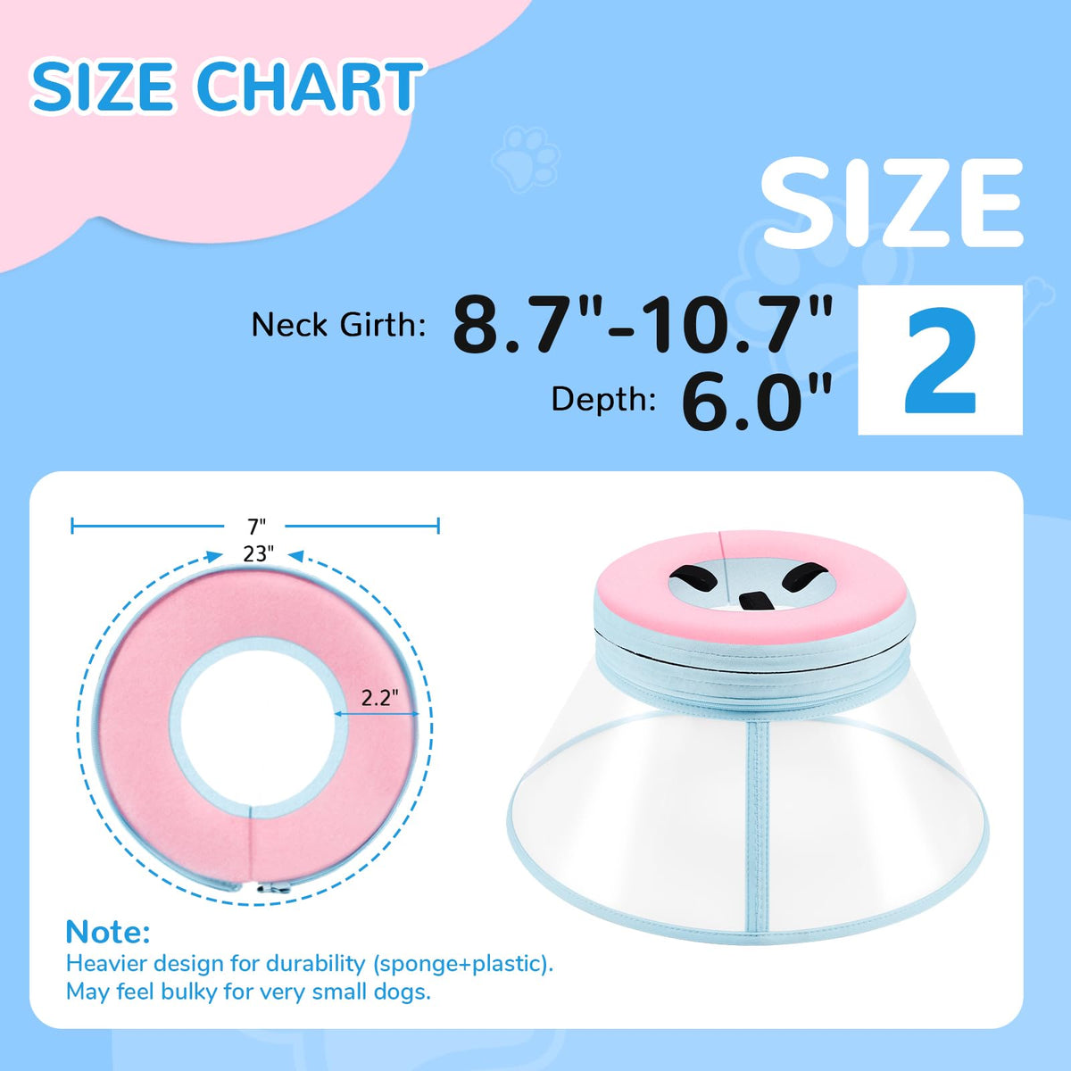 Sponge Core Dog Cone (Pink / Size 2(Neck: 8.7"- 10.7"))
