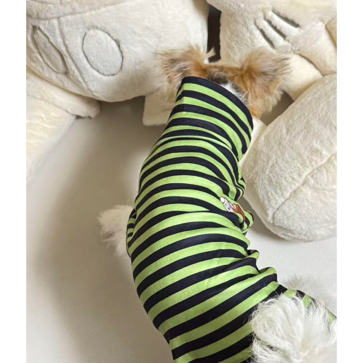 Turtleneck Dog Shirt Cute Doggie Embroidery Super Soft Dog Sweatshirt Stretchy Striped Puppy Pullover for Cats Small Medium Large Dogs (Green Striped / Large)