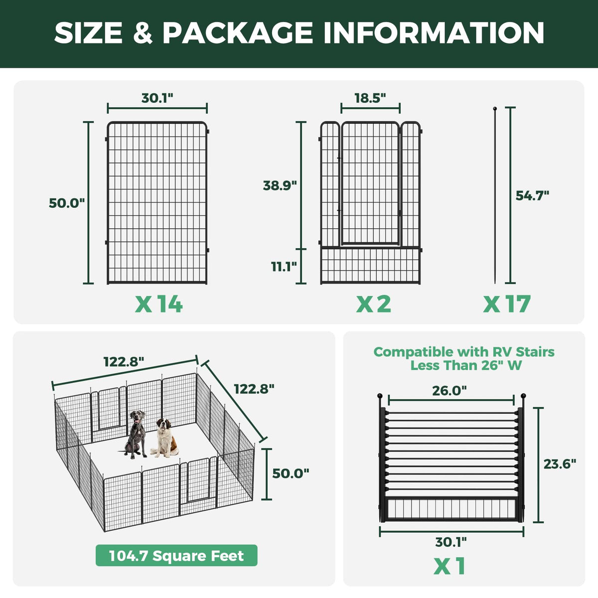 Rollick Dog Playpen with RV Step Grid for RV Camping (Black / 50"H)