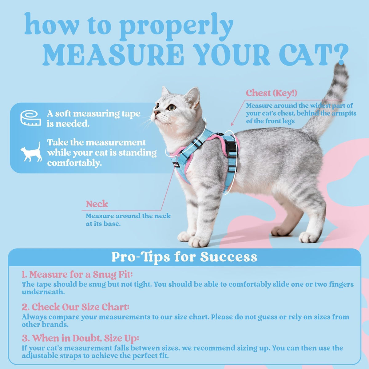 Cat Harness and Leash Set (Xs / Light Blue & Pink)