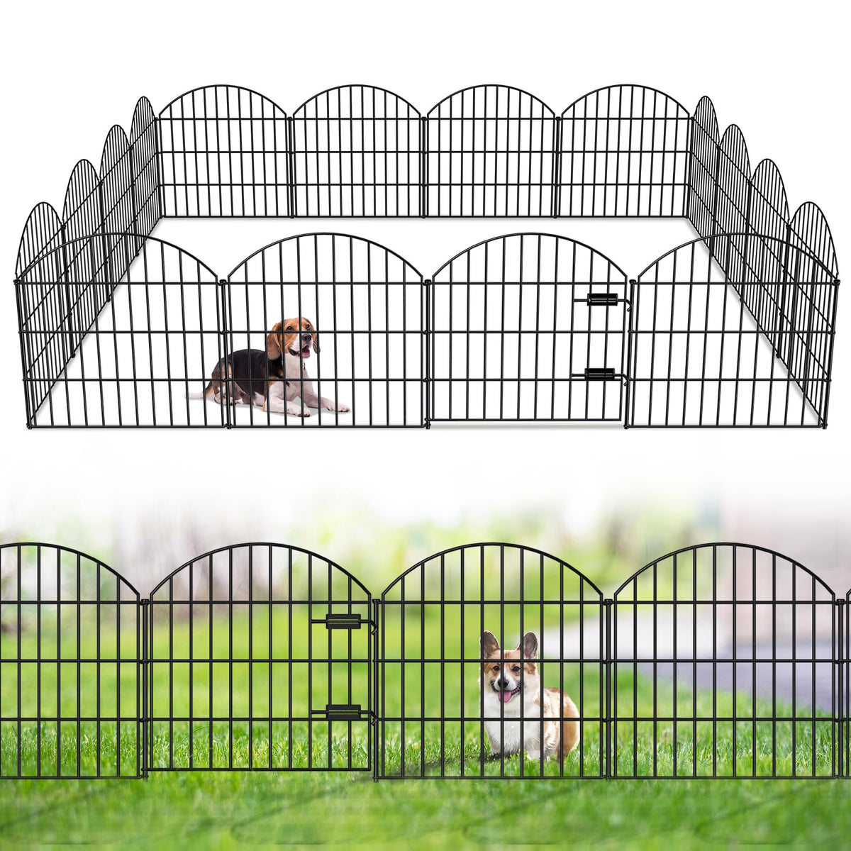 Metal Garden Fence with Gate 28 in x 37.3 ft (28"Hx37.3ft (Gate+15Panels))