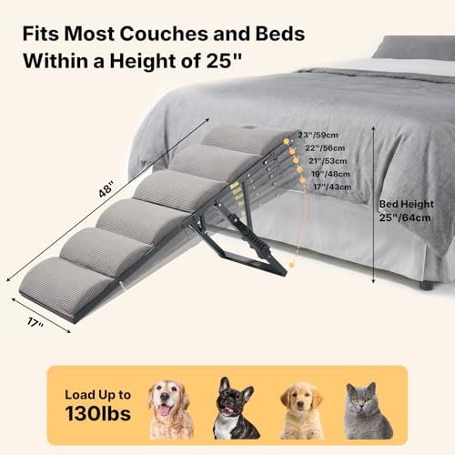 Dog Ramp for Bed Couch Small Large Dogs (Light Gray / M-up to 23"H)