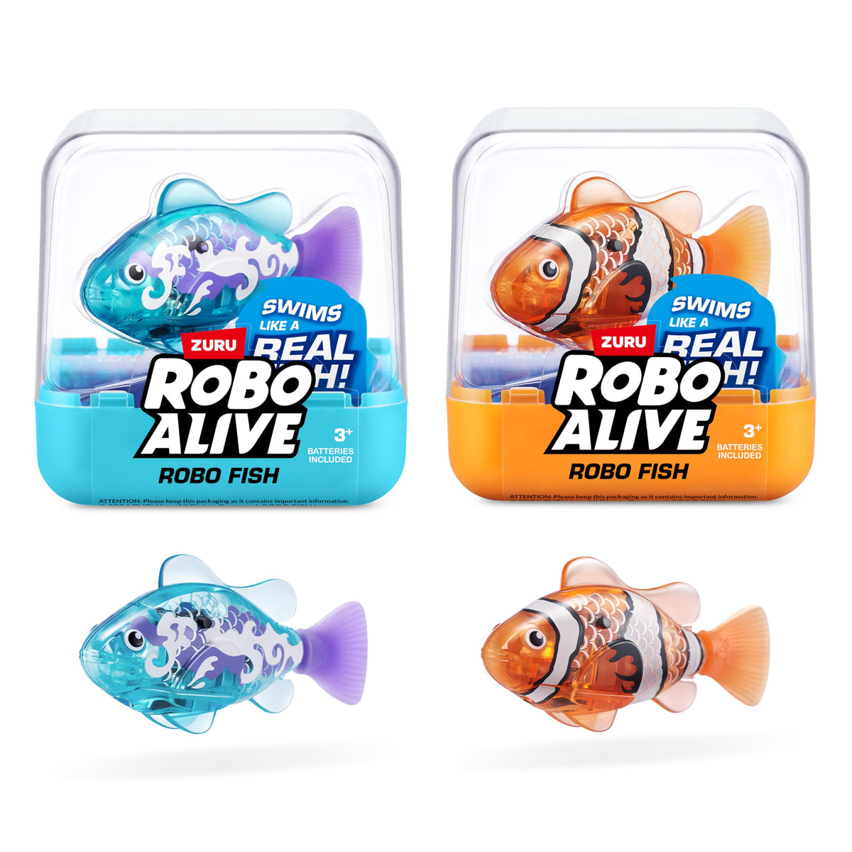 Robo Fish Robotic Swimming Fish (Teal + Orange / 2 Piece Set / Series 3)
