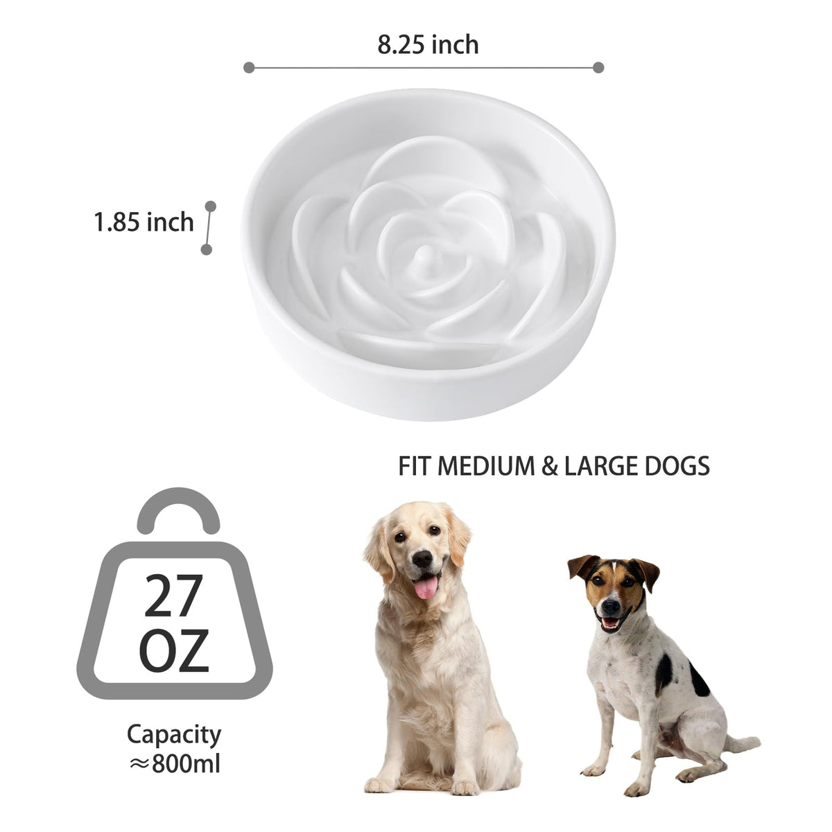 8.25'' Ceramic Slow Feeder Dog Bowls (8.25 inch / White)