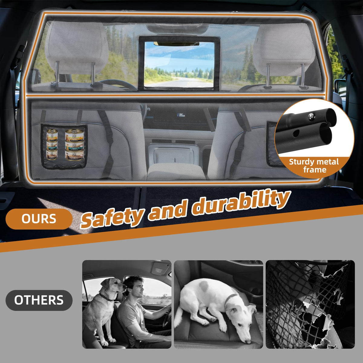 57" Wide Dog Car Barrier with Window & Steel Frame (Large)