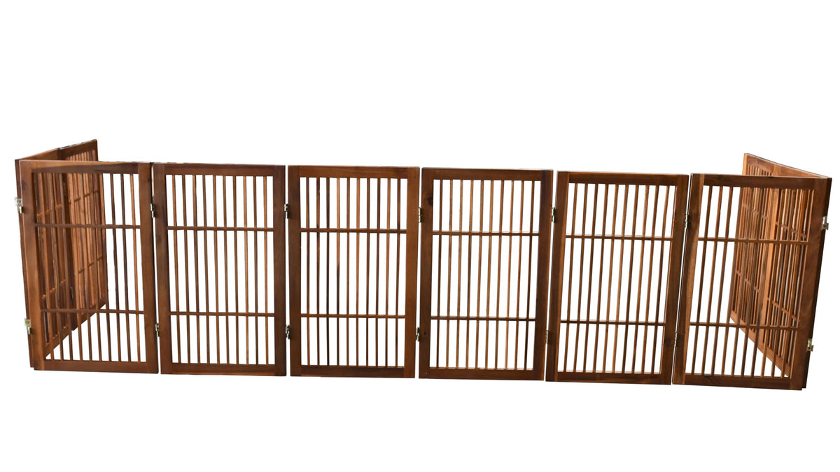 Pet Dog Gate Freestanding (10 Panel 30" Tall / Brown Pet Gate)