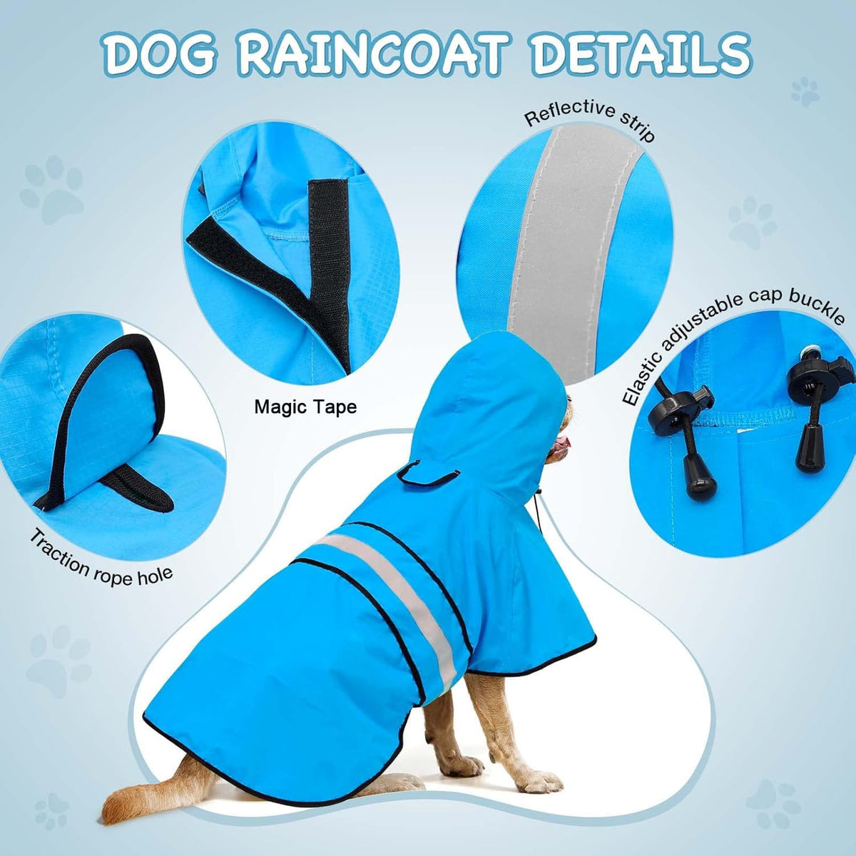 Dog Raincoat Reflective Waterproof Dog Rain Jacket with Hoodie Lightweight Rain Coat for Small Medium Large Dogs (Blue / Small)