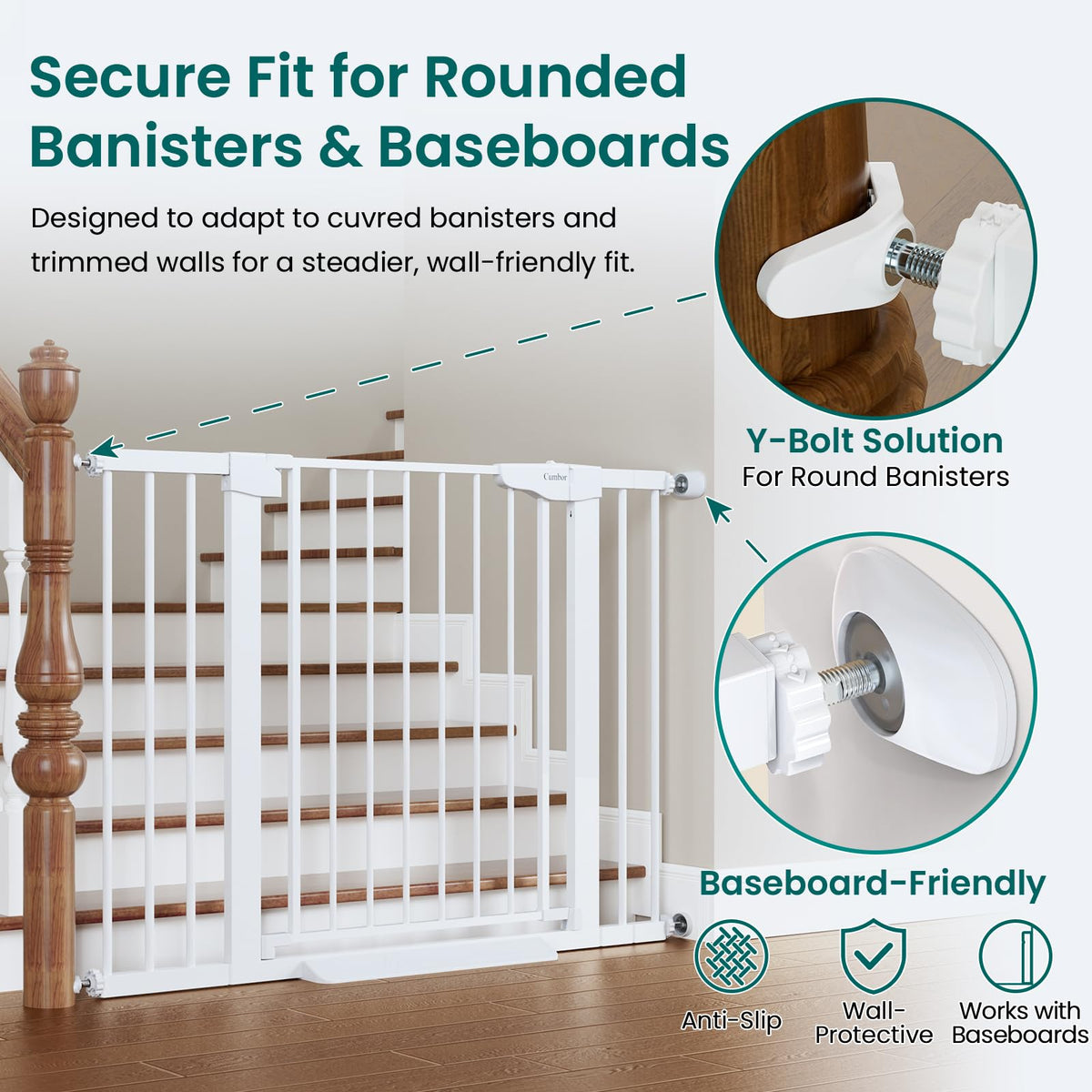 2 Pack 30 46" Baby Gate for Stairs (White / 30"-46"W x 30.5"H | 2 Pack)
