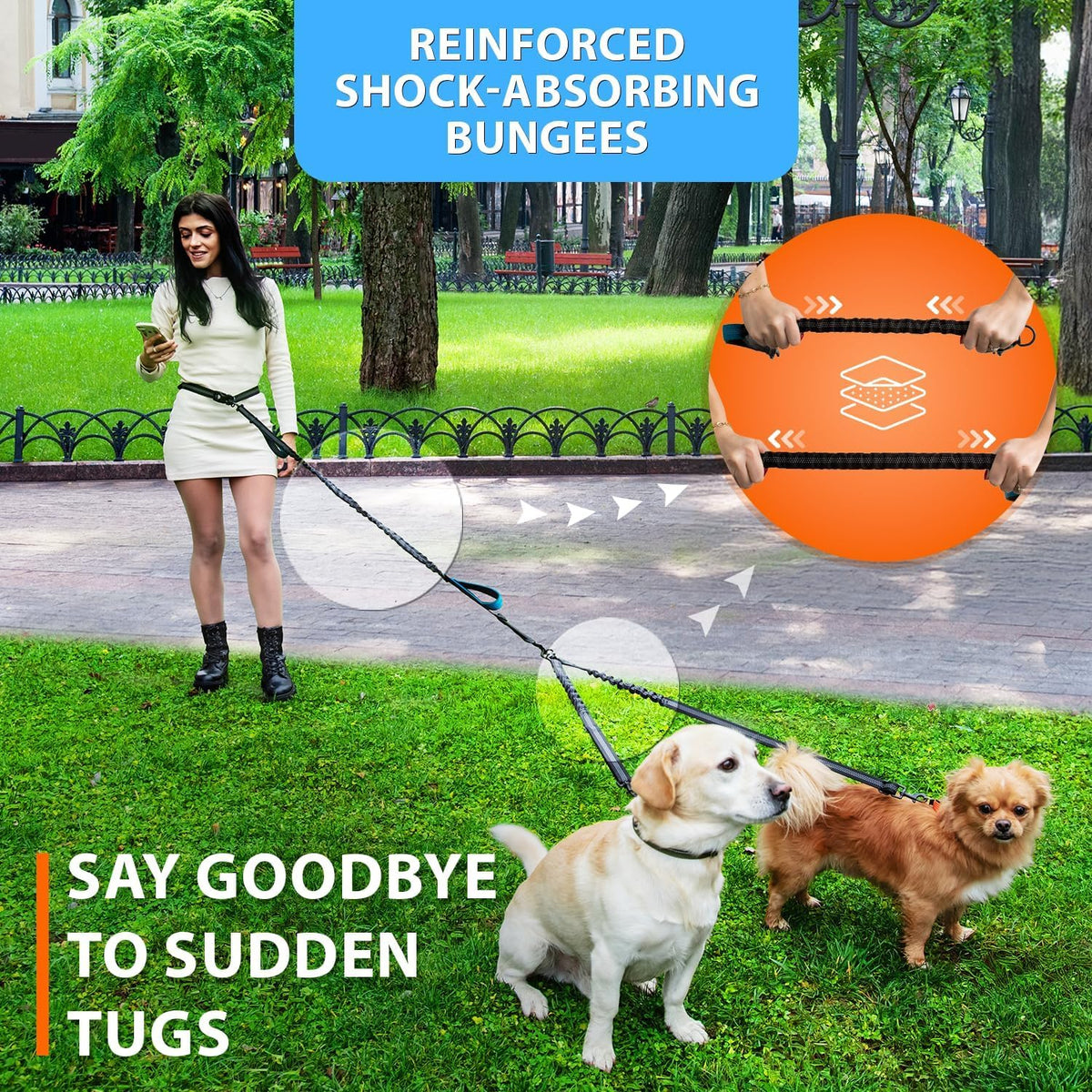 Hands Free Dual Dog Leash (Green / 2 dogs S)