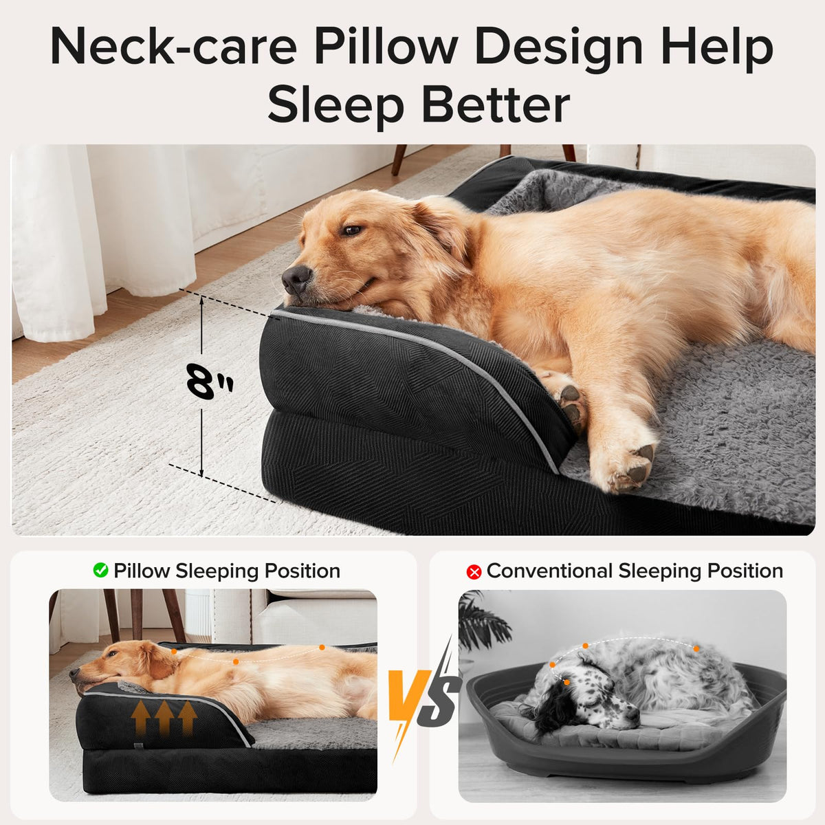 XXL Plus Orthopedic Dog Beds Large Sized (Black / XXL- PLUS (53"x 42"x 8"))