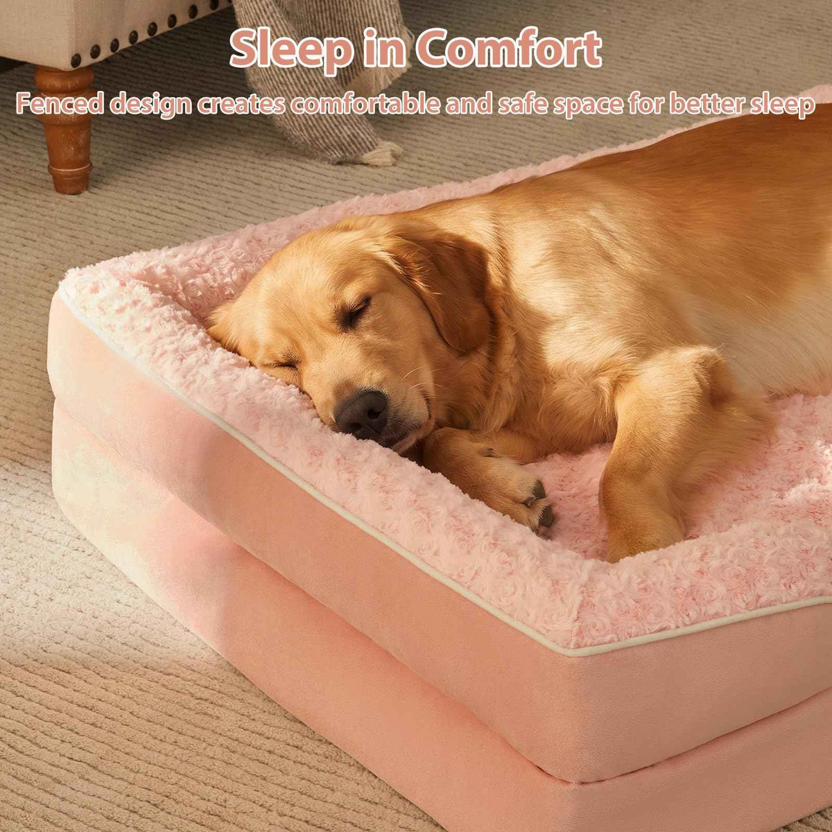 Orthopedic Washable Dog Bed Large for Senior Dog Cozy Sleep (36.0"l X 27.0"w X 6.5"th / Light Pink)
