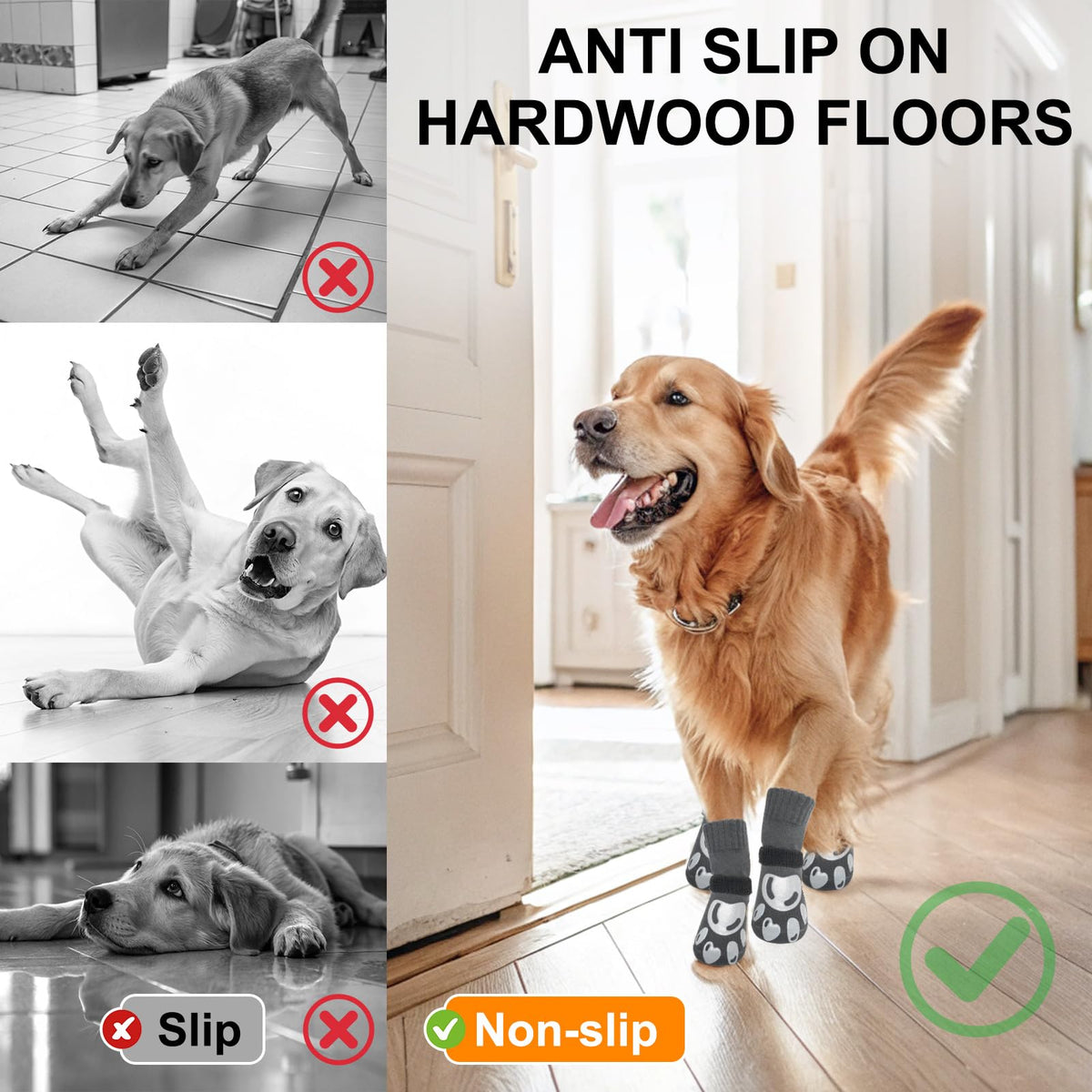 Dog Socks to Prevent Licking Paws Double Sided Grip Traction (Grey(paw) / S(1.8"-2.0" W | Pack of 4))