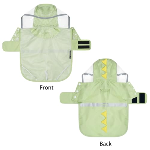 Dog Raincoat Waterproof Reflective Adjustable Hooded Dog Rain Coat with Leash Hole (Green Dinosaur / X-Large(37-55lb))