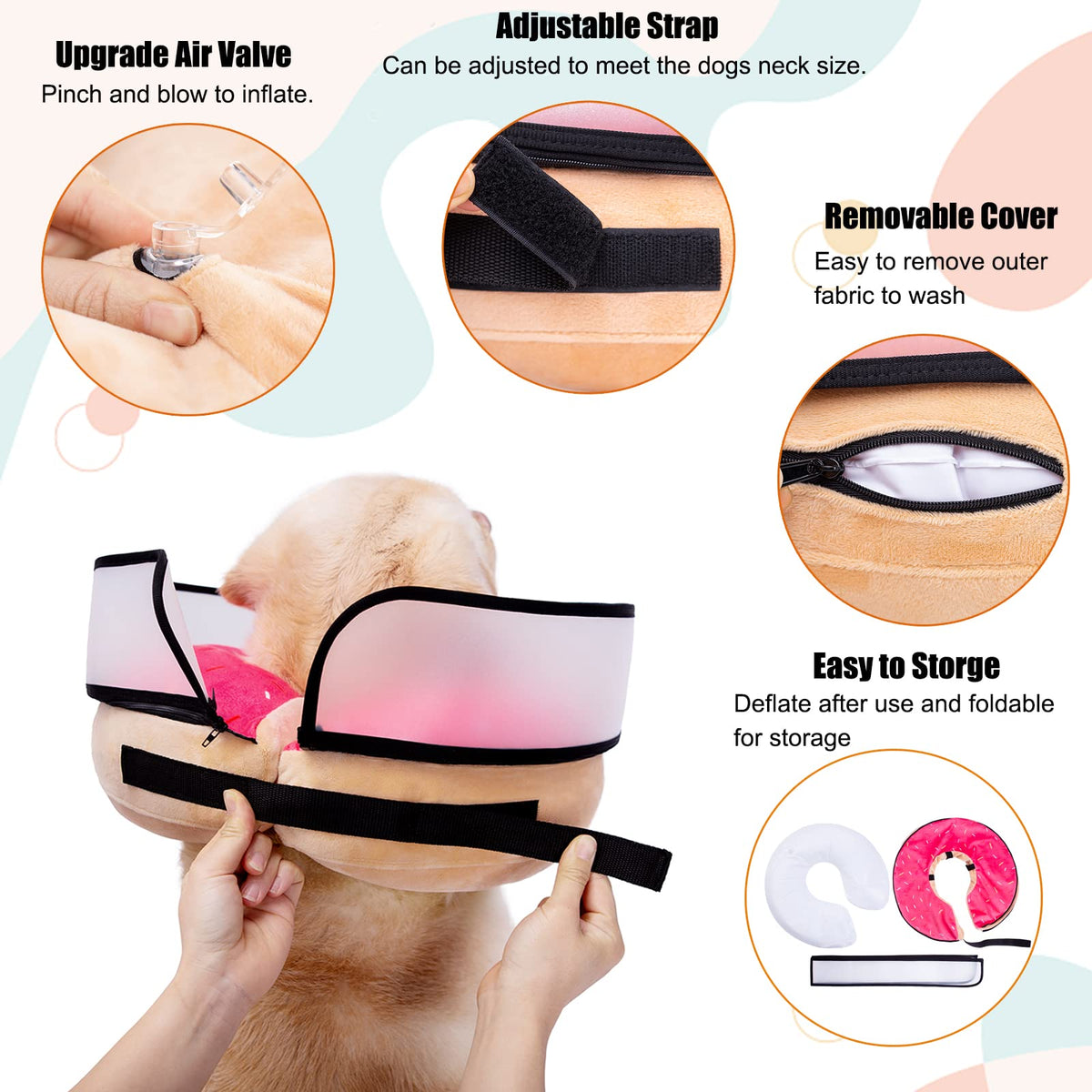 Inflatable Dog Cone Collar with Enhanced Anti (Medium / Donut Pink)