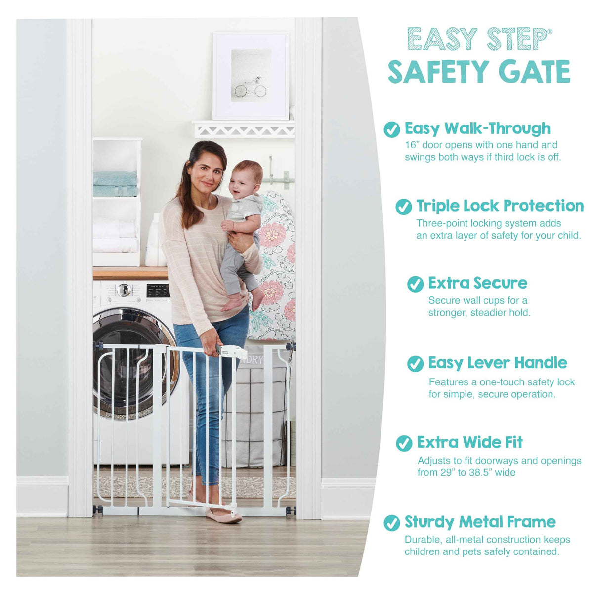 Safety 29" 38.5" Easy Step Baby Gate (White / 29-38.5"W x 30"H)