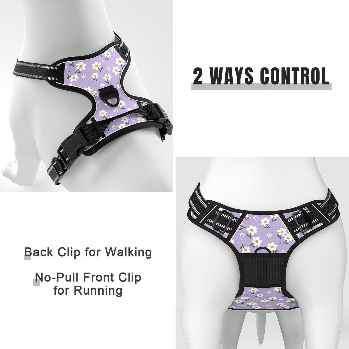 No Pull Dog Harness (Purple White Floral / X-Small)