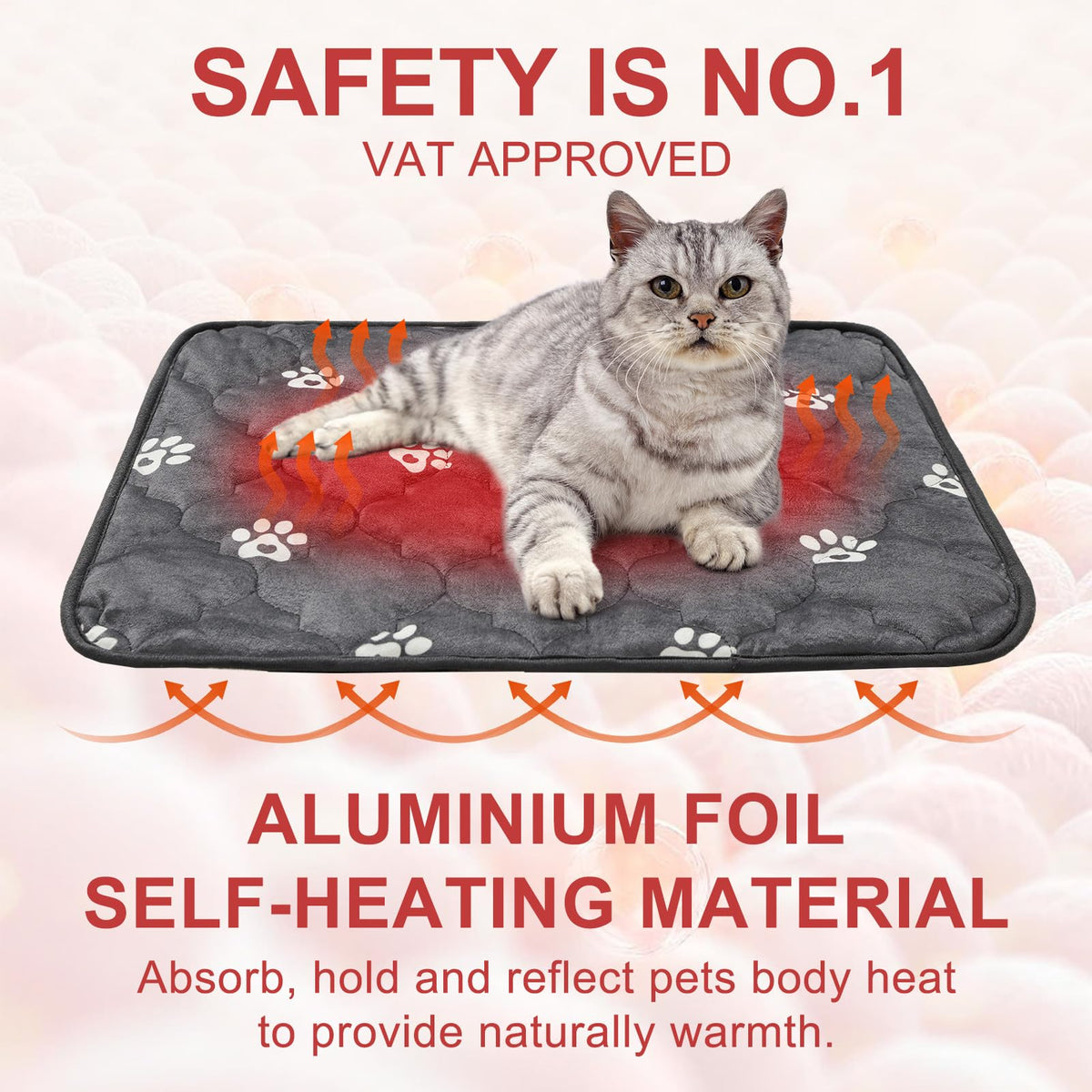 Self Warming Cat Mat (Grey_Paw / 35.0"L x 23.0"W x 0.2"Th)