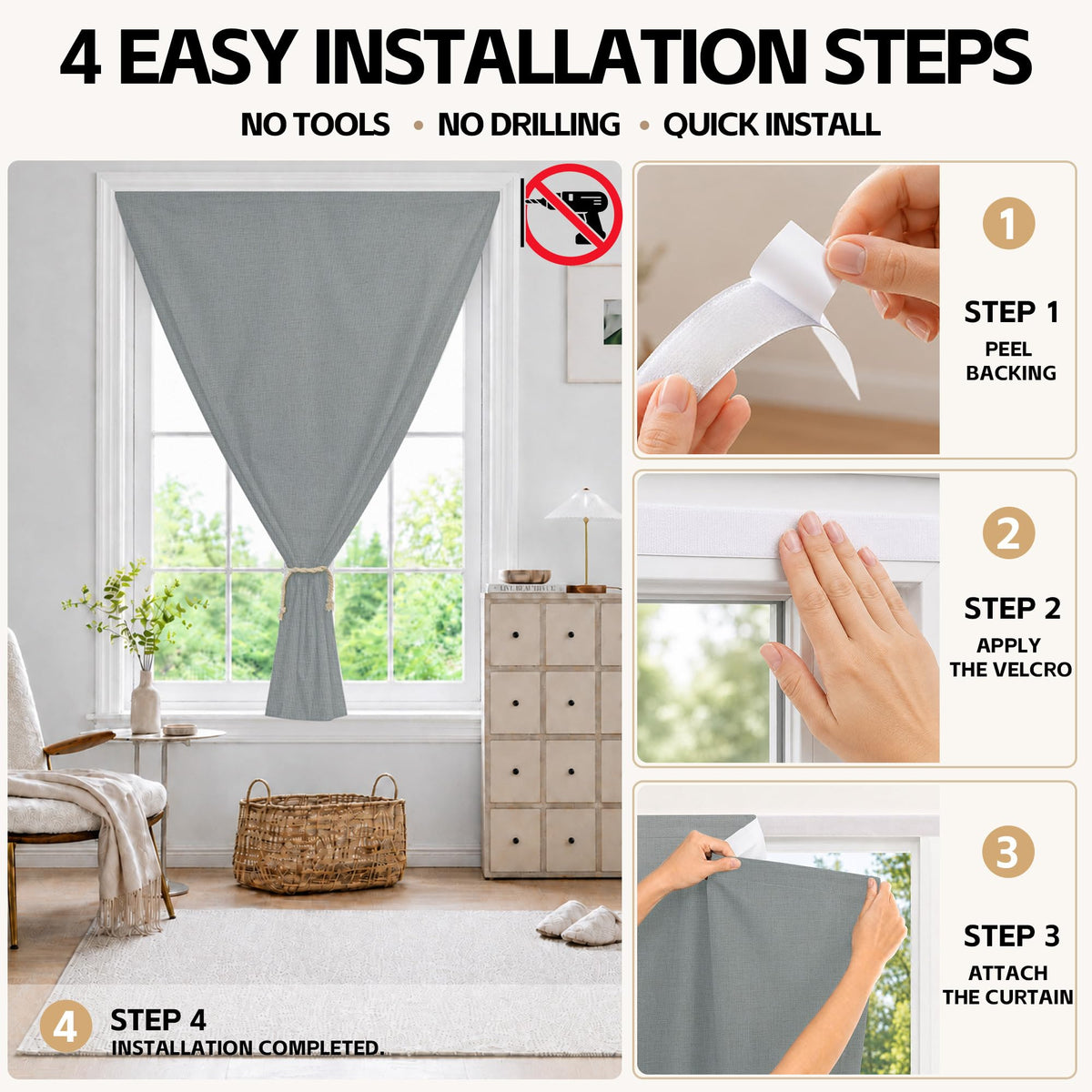 Portable Blackout Curtains (Light Gray / 52"W x 72"H)
